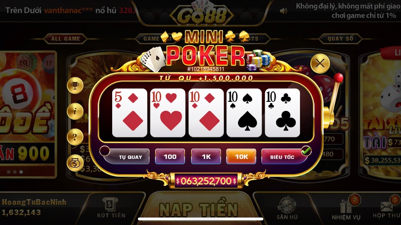 Go88 Bịp Hết Nấc - Mini Poker Không Bao Giờ Nổ Hũ 1K (Hũ 10k thì quay 30' đứt 5M) - YouTube
